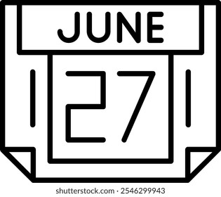 Estilo de contorno do ícone de vetor de 27 de junho