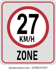Zona límite de velocidad de 27 km h. Ilustración vectorial
