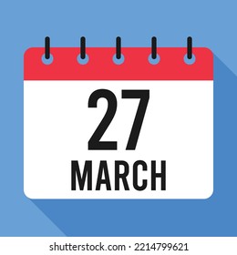 27 March Calendar.  Blue Background. 
Vector Calendar.