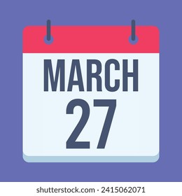27. März-Kalender. blauer Hintergrund. Vektorkalender.
