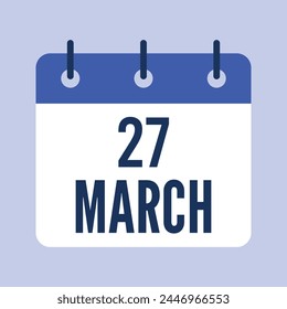 27 March Calendar. Grey Background. Vector Calendar.