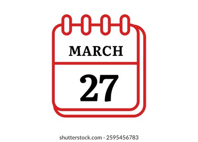 27 March calendar icon text page monthly web design on red, black and white background vector, icon, or illustration with the month of March 27