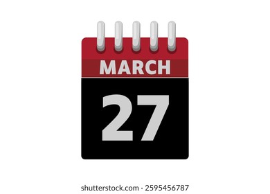27 March calendar icon text page monthly web design on red, black and white background vector, icon, or illustration with the month of March 27