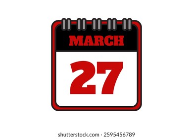 27 March calendar icon text page monthly web design on red, black and white background vector, icon, or illustration with the month of March 27