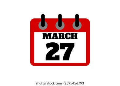27 March calendar icon text page monthly web design on red, black and white background vector, icon, or illustration with the month of March 27