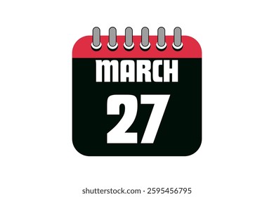 27 March calendar icon text page monthly web design on red, black and white background vector, icon, or illustration with the month of March 27