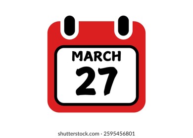 27 March calendar icon text page monthly web design on red, black and white background vector, icon, or illustration with the month of March 27