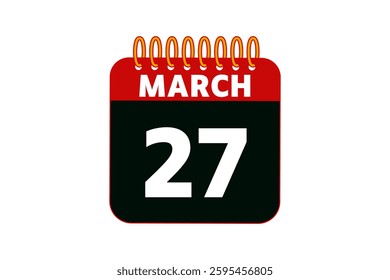27 March calendar icon text page monthly web design on red, black and white background vector, icon, or illustration with the month of March 27
