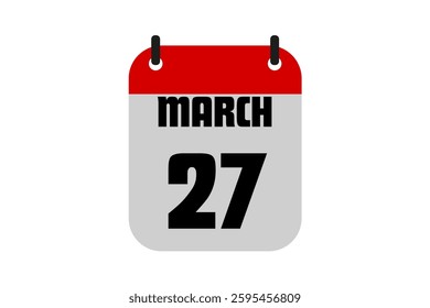 27 March calendar icon text page monthly web design on red, black and white background vector, icon, or illustration with the month of March 27