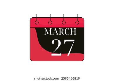 27 March calendar icon text page monthly web design on red, black and white background vector, icon, or illustration with the month of March 27