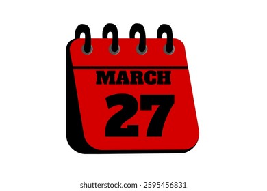 27 March calendar icon text page monthly web design on red, black and white background vector, icon, or illustration with the month of March 27