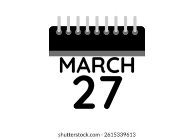 27 March calendar icon text page monthly web design on black and white background vector, icon, or illustration with the month of March 27
