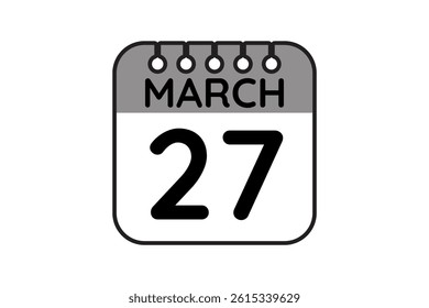 27 March calendar icon text page monthly web design on black and white background vector, icon, or illustration with the month of March 27