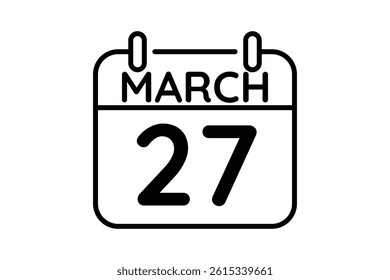 27 March calendar icon text page monthly web design on black and white background vector, icon, or illustration with the month of March 27