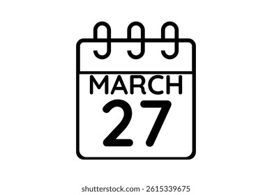 27 March calendar icon text page monthly web design on black and white background vector, icon, or illustration with the month of March 27