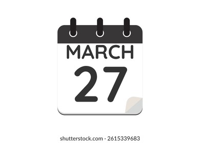 27 March calendar icon text page monthly web design on black and white background vector, icon, or illustration with the month of March 27