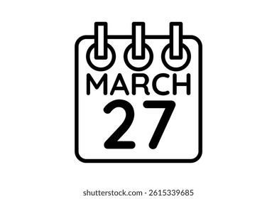 27 March calendar icon text page monthly web design on black and white background vector, icon, or illustration with the month of March 27