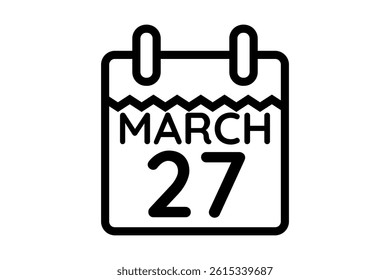 27 March calendar icon text page monthly web design on black and white background vector, icon, or illustration with the month of March 27
