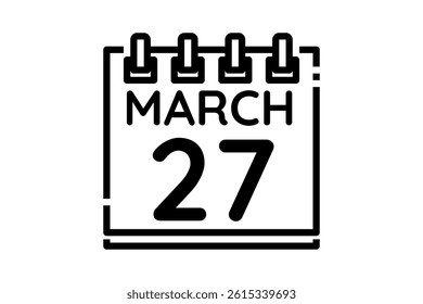 27 March calendar icon text page monthly web design on black and white background vector, icon, or illustration with the month of March 27