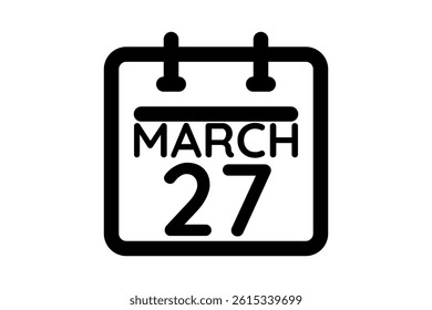 27 March calendar icon text page monthly web design on black and white background vector, icon, or illustration with the month of March 27