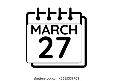 27 March calendar icon text page monthly web design on black and white background vector, icon, or illustration with the month of March 27