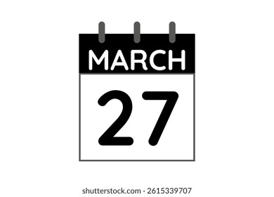27 March calendar icon text page monthly web design on black and white background vector, icon, or illustration with the month of March 27