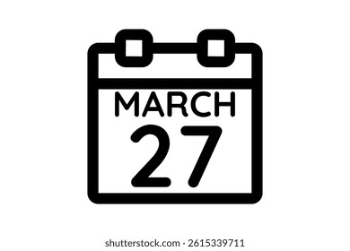 27 March calendar icon text page monthly web design on black and white background vector, icon, or illustration with the month of March 27