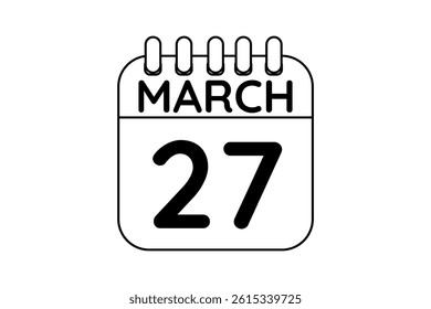 27 March calendar icon text page monthly web design on black and white background vector, icon, or illustration with the month of March 27