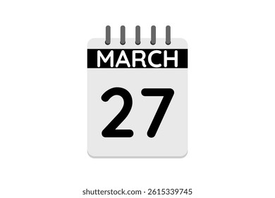 27 March calendar icon text page monthly web design on black and white background vector, icon, or illustration with the month of March 27