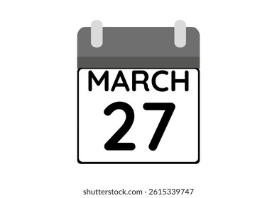 27 March calendar icon text page monthly web design on black and white background vector, icon, or illustration with the month of March 27