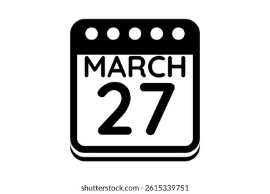 27 March calendar icon text page monthly web design on black and white background vector, icon, or illustration with the month of March 27