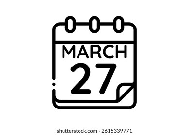 27 March calendar icon text page monthly web design on black and white background vector, icon, or illustration with the month of March 27