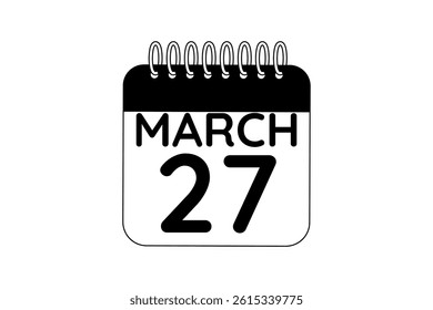 27 March calendar icon text page monthly web design on black and white background vector, icon, or illustration with the month of March 27