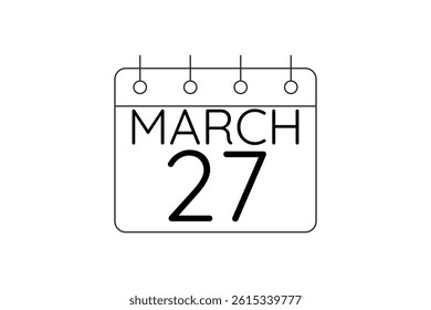 27 March calendar icon text page monthly web design on black and white background vector, icon, or illustration with the month of March 27