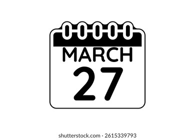 27 March calendar icon text page monthly web design on black and white background vector, icon, or illustration with the month of March 27