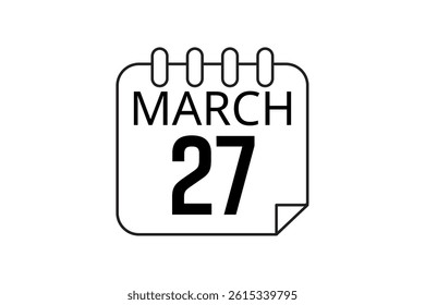 27 March calendar icon text page monthly web design on black and white background vector, icon, or illustration with the month of March 27