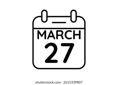 27 March calendar icon text page monthly web design on black and white background vector, icon, or illustration with the month of March 27