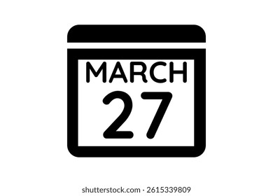 27 March calendar icon text page monthly web design on black and white background vector, icon, or illustration with the month of March 27
