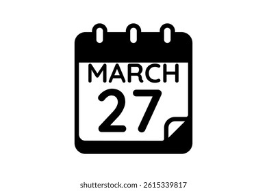 27 March calendar icon text page monthly web design on black and white background vector, icon, or illustration with the month of March 27