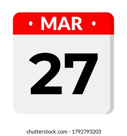 27 March calendar icon, vector illustration