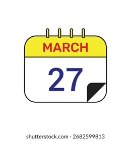 27 März Kalender Symbol Vektormonat Illustration Design