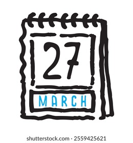 27 March date calendar - A simple yet elegant line art illustration of a date calendar captures the essence of organization and timekeeping. The clean lines and minimalistic design 