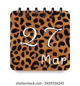 27 March. Leopard print calendar daily icon. White letters. Date day week Sunday, Monday, Tuesday, Wednesday, Thursday, Friday, Saturday.