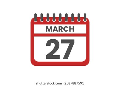 27 March month single day vector, illustration, calendar with red, black and white color background calendar March 27