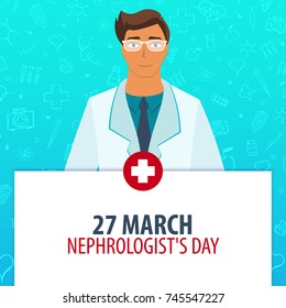 27 March. Nephrologists day. Medical holiday. Vector medicine illustration