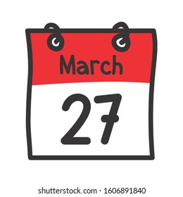 27 March. Vector flat daily calendar icon. Date and time, day, month. Holiday