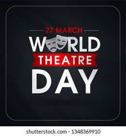 27 Mart Dünya Tiyatrolar Günü. Translation: March 27, World theatre day, concept greeting card, with curtains and Scene with red velvet curtain, theatrical masks. Template, vector, illustration.