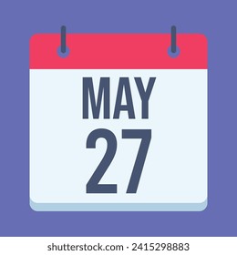 Calendario del 27 de mayo. Fondo Azul. Calendario de vectores.
