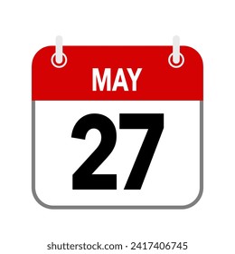 27 May, calendar date icon on white background.