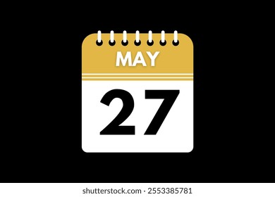 27 May calendar icon text page monthly web design on golden, black, and white background vector, icon, or illustration with the month of May 27